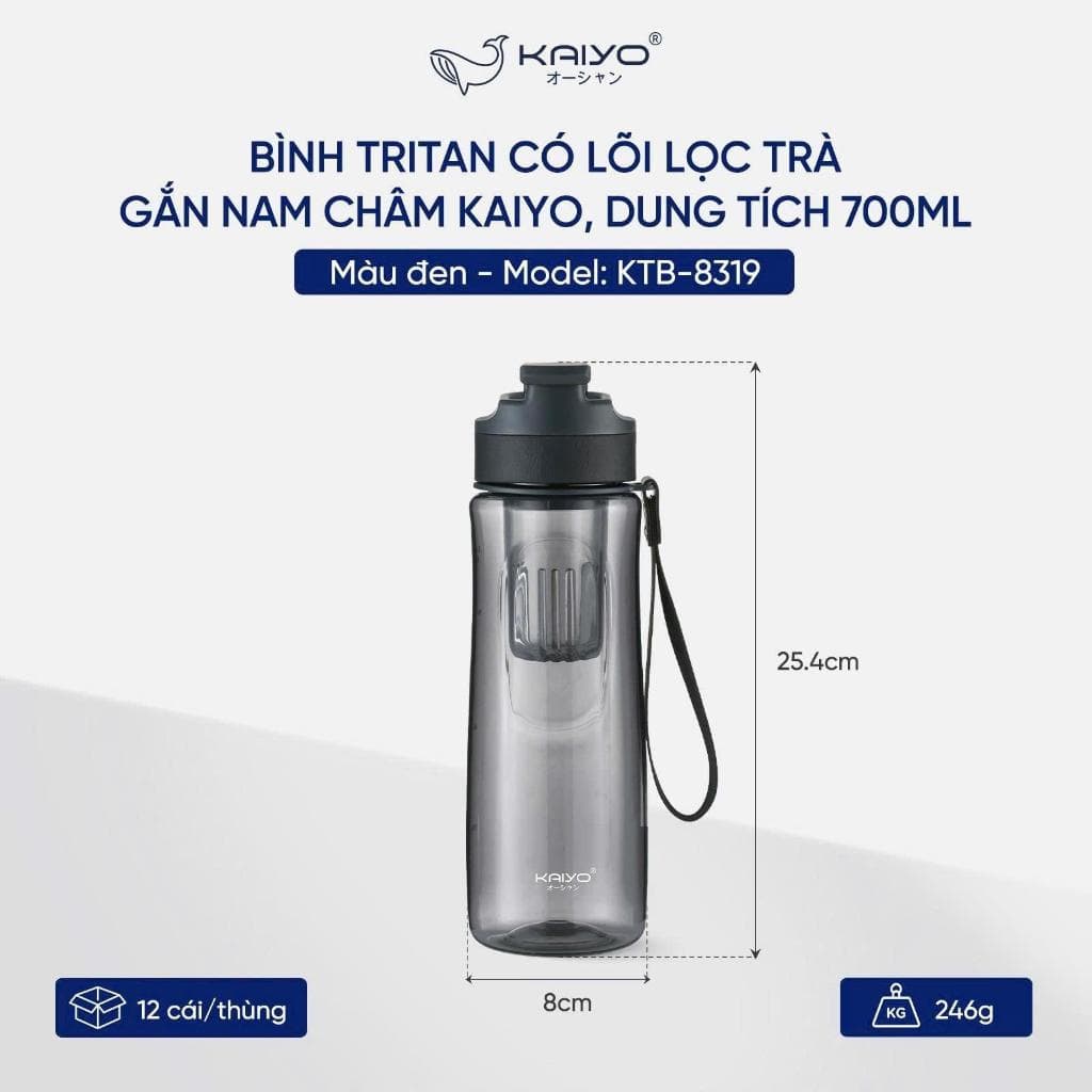 Bình nước Tritan có lõi lọc trà gắn nam châm Kaiyo 700ml thiết kế tinh tế, chất liệu cao cấp