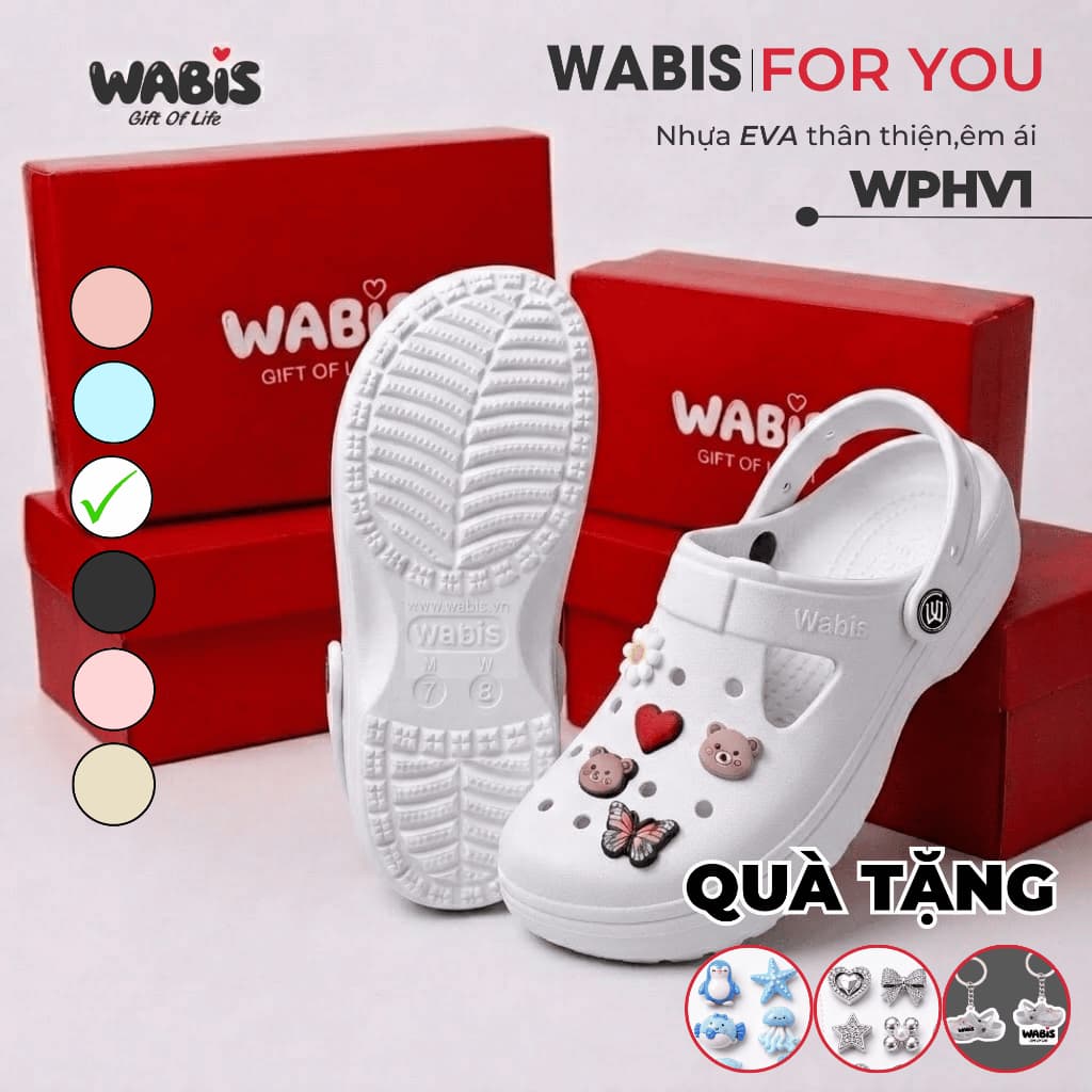 [Tặng Charm + Móc Khóa Chính Hãng] Dép Sục WABIS Platform Happiness V1 Đế Cao 3cm Chống Nước, Chống Trượt [WPH-V1]
