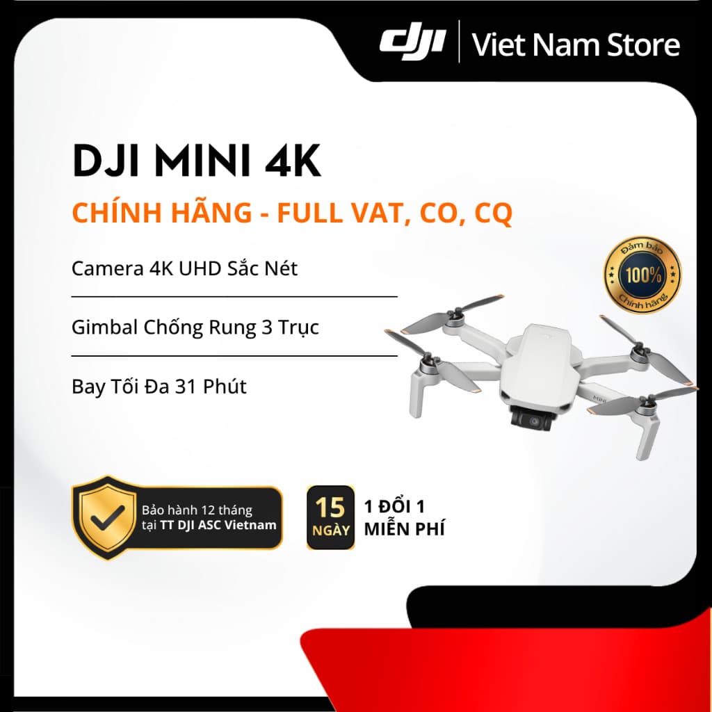 [Full VAT, CO, CQ] Chính Hãng Flycam DJI Mini 4K Chính Hãng Camera 4K UHD, Bay 31 Phút