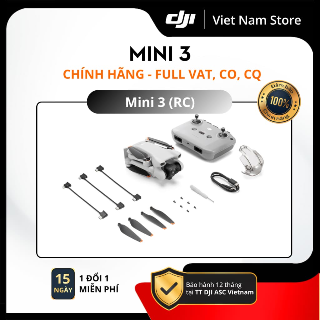 [Full VAT, CO, CQ] Chính Hãng Flycam DJI Mini 3 (RC) | quay 4K HDR sắc nét, 249g siêu nhẹ, 3 pin