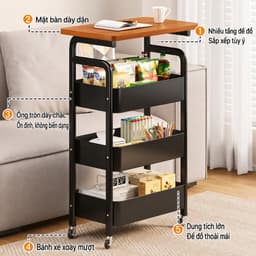 Kệ Đựng Đồ Đa Năng 3/4Tầng, Xe Đẩy Có Bánh Xe, Gọn Gàng Cho Phòng Khách, Phòng Ngủ, Bếp 3
