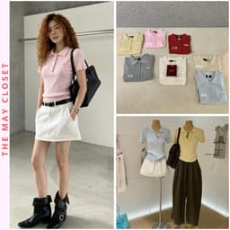 𝑨𝒏𝒏 𝑺𝒕𝒖𝒅𝒊𝒐  𝐖𝐆𝐖𝐄/ Áo Len Mongtoghi Cổ Polo Thêu Cá Sấu 10323, Áo Len Tăm Nữ Cổ Bẻ Tay Ngắn Ôm Dáng Hàn Quốc 1