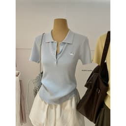 𝑨𝒏𝒏 𝑺𝒕𝒖𝒅𝒊𝒐  𝐖𝐆𝐖𝐄/ Áo Len Mongtoghi Cổ Polo Thêu Cá Sấu 10323, Áo Len Tăm Nữ Cổ Bẻ Tay Ngắn Ôm Dáng Hàn Quốc 2