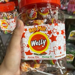 Hộp  66 cây kẹo mút trái cây hương tổng hợp Welly Candy Snack Chua Ăn Vặt Food 5