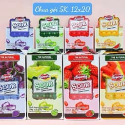 Hộp 20 gói kẹo dẻo chua Sour Fruit Gummy Candy vị hoa quả hàng 5k 1