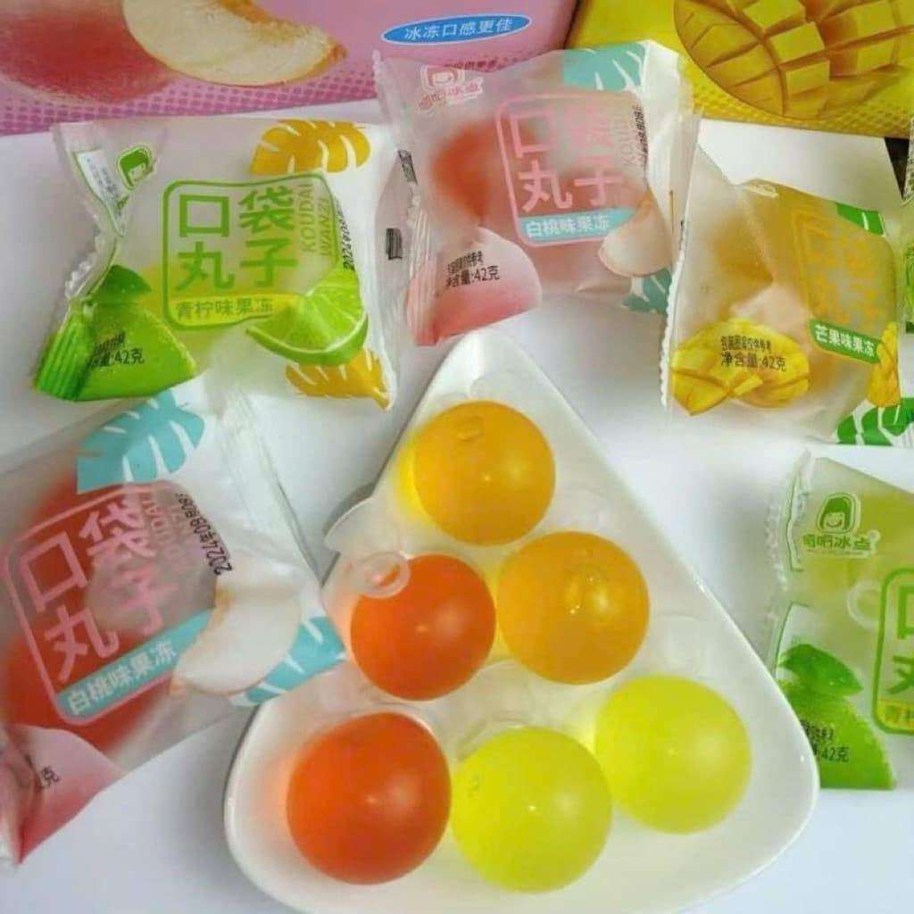 Hộp 20 gói Thạch nổ vị hoa quả xoài, chanh, đào siêu ngon hấp dẫn( gói 2 cái)