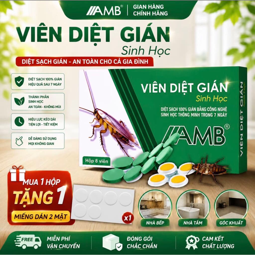 Viên Diệt Gián Sinh Học AMB, Diệt Tận Gốc Tất Cả Loại Gián Hiệu Quả An Toàn Không Mùi Công Nghệ Sinh Học Thông Minh - QV