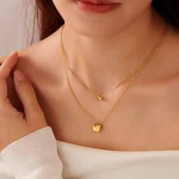 Set 2 Dây Chuyền Vòng Cổ Nữ 2 Tầng Mặt Trái Tim Đính Đá Trắng Hợp Kim Mạ Vàng Trang Sức Nữ Sang Trọng - Ocean Charm 8