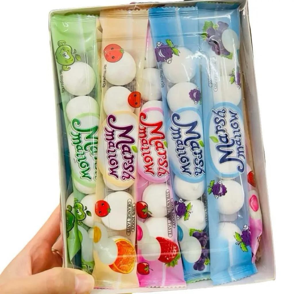 Hộp 30 Kẹo Bông Dẻo Marshmallow Bánh Bao Nhân Chảy Vị Trái Cây Thái Lan, Kẹo Maráhmallow nhân siro siêu ngon