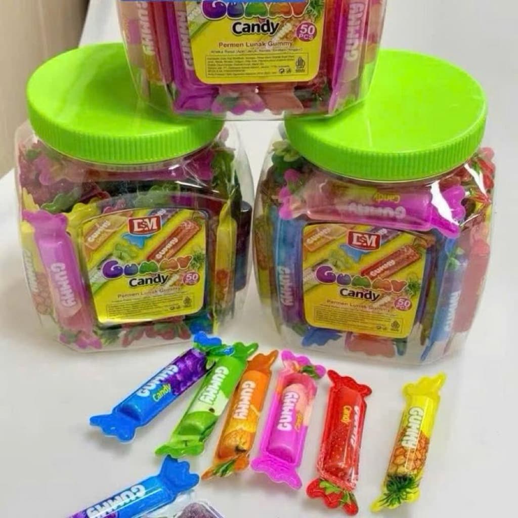 Hộp 50c kẹo dẻo hình nơ vị trái cây bọc đường Gummy mix nhiều vị, kẹo dẻo chua hoa quả bọc đường siêu thơm ngon cho bé