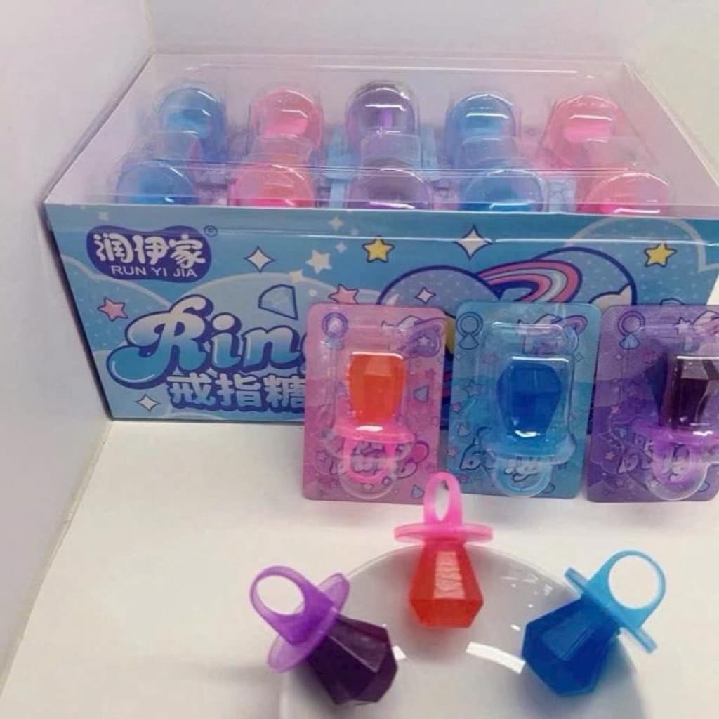 Sỉ hộp 30 vỉ kẹo mút nhẫn kim cương mix vị nhiều màu Jolly, kẹo mút nhẫn siêu to