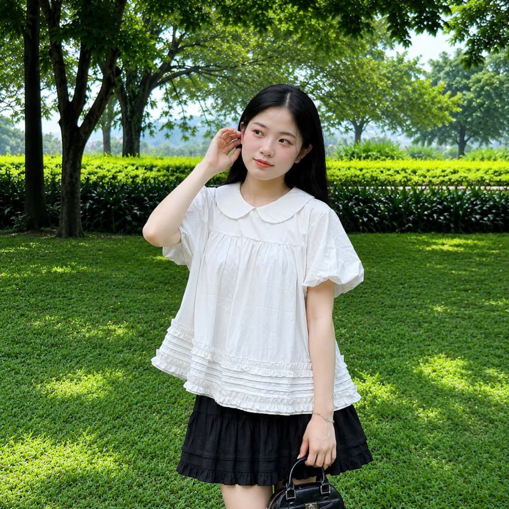 Áo babydoll kiểu nữ gấu bèo 2 tầng bánh bèo điệu đà, phong cách Hàn Quốc