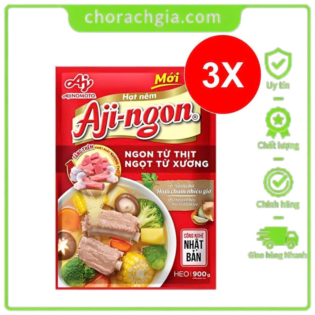 Combo 3 Gói Chính Hảng Full VAT Hạt nêm heo aji ngon 900g - Combo 3 Gói