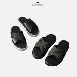 Dép Nam Da Bò Dép Da Quai Cheo BUTUNI Nova S Cross FeatherSlide Đế Đúc Cao Cấp, Êm Chân 1