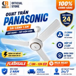 | Hỏa Tốc | Quạt trần Panasonic 3 cánh F-60MZ2 màu trắng, hộp số 5 cấp gió, cánh 150cm bảo hành 24 tháng 1