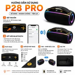 Loa Bluetooth P28 PRO 40W Chống Nước IPX6 - Pin 4400mAh - Bluetooth 5.3 - Hỗ Trợ USB/TF/FM/AUX/TWS - Loa Di Động 5