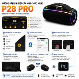 Loa Bluetooth P28 PRO 40W Chống Nước IPX6 - Pin 4400mAh - Bluetooth 5.3 - Hỗ Trợ USB/TF/FM/AUX/TWS - Loa Di Động 6