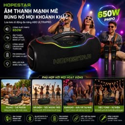 Loa Karaoke Bluetooth Hopestar A80 Ultra Pro 650W PMPO Kèm 2 Micro Không Dây, Bluetooth 5.4, Pin 40000mAh, Chống Nước 5