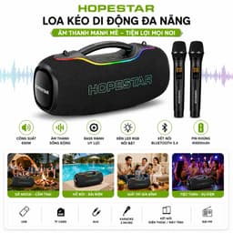 Loa Karaoke Bluetooth Hopestar A80 Ultra Pro 650W PMPO Kèm 2 Micro Không Dây, Bluetooth 5.4, Pin 40000mAh, Chống Nước 2