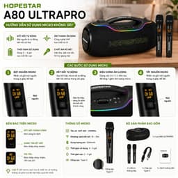 Loa Karaoke Bluetooth Hopestar A80 Ultra Pro 650W PMPO Kèm 2 Micro Không Dây, Bluetooth 5.4, Pin 40000mAh, Chống Nước 7