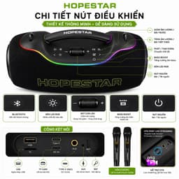 Loa Karaoke Bluetooth Hopestar A80 Ultra Pro 650W PMPO Kèm 2 Micro Không Dây, Bluetooth 5.4, Pin 40000mAh, Chống Nước 3