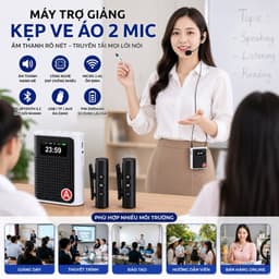 Máy Trợ Giảng Kẹp Ve Áo 2 Micro Không Dây S69 Bluetooth 5.2 Loa Trợ Giảng Mini DSP Chống Hú Pin 2000mAh 2
