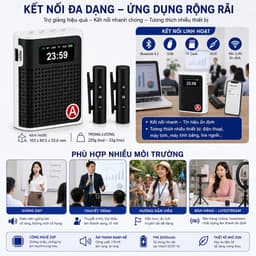 Máy Trợ Giảng Kẹp Ve Áo 2 Micro Không Dây S69 Bluetooth 5.2 Loa Trợ Giảng Mini DSP Chống Hú Pin 2000mAh 4