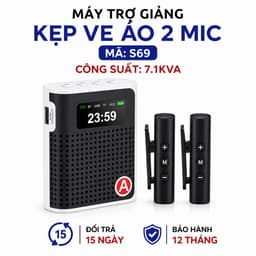 Máy Trợ Giảng Kẹp Ve Áo 2 Micro Không Dây S69 Bluetooth 5.2 Loa Trợ Giảng Mini DSP Chống Hú Pin 2000mAh 1