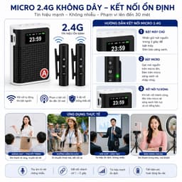 Máy Trợ Giảng Kẹp Ve Áo 2 Micro Không Dây S69 Bluetooth 5.2 Loa Trợ Giảng Mini DSP Chống Hú Pin 2000mAh 6