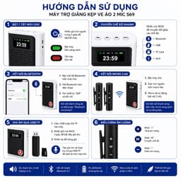 Máy Trợ Giảng Kẹp Ve Áo 2 Micro Không Dây S69 Bluetooth 5.2 Loa Trợ Giảng Mini DSP Chống Hú Pin 2000mAh 5