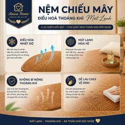 Chiếu Mây Điều Hòa Aniva Home - Nệm Chiếu Mây Thoáng Khí Mát Lạnh Mùa Hè, Chống Trượt, Size 1m6x2m 1m8x2m 3