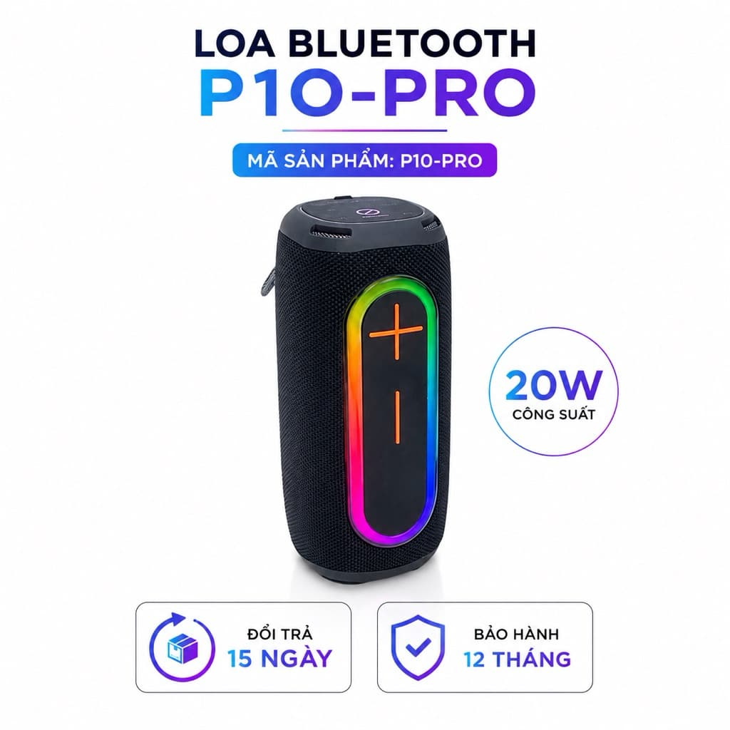 Loa Bluetooth P10-Pro 20W IPX5 Bass Mạnh - Loa Không Dây Pin 2000-4000mAh, USB/AUX/TF