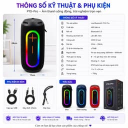 Loa Bluetooth P10-Pro 20W IPX5 Bass Mạnh - Loa Không Dây Pin 2000-4000mAh, USB/AUX/TF 8