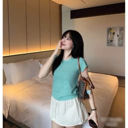 DÂU TÂY ( CÓ SẴN ) Áo Len 6335 Mềm Mỏng Ngắn Tay Bo Viền Cổ Tròn Bo Gấu Viền Bèo Hàn Quốc Co Giãn Tôn Dáng Nhiều Màu 7
