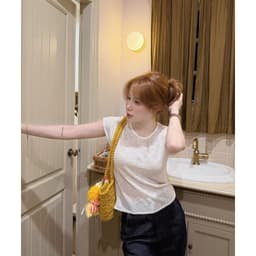 DÂU TÂY ( CÓ SẴN ) Áo Len 6335 Mềm Mỏng Ngắn Tay Bo Viền Cổ Tròn Bo Gấu Viền Bèo Hàn Quốc Co Giãn Tôn Dáng Nhiều Màu 3
