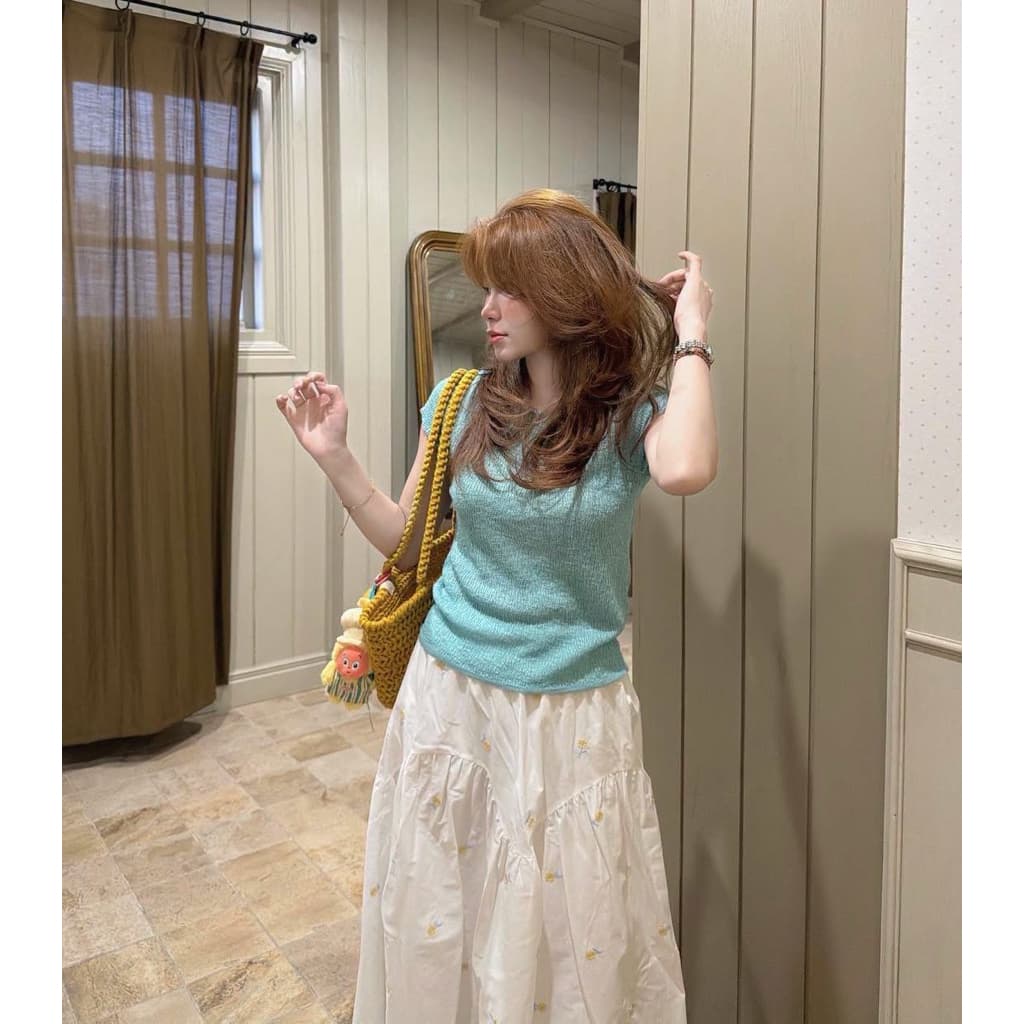 DÂU TÂY ( CÓ SẴN ) Áo Len 6335 Mềm Mỏng Ngắn Tay Bo Viền Cổ Tròn Bo Gấu Viền Bèo Hàn Quốc Co Giãn Tôn Dáng Nhiều Màu