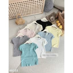 DÂU TÂY ( CÓ SẴN ) Áo Len 6335 Mềm Mỏng Ngắn Tay Bo Viền Cổ Tròn Bo Gấu Viền Bèo Hàn Quốc Co Giãn Tôn Dáng Nhiều Màu 9