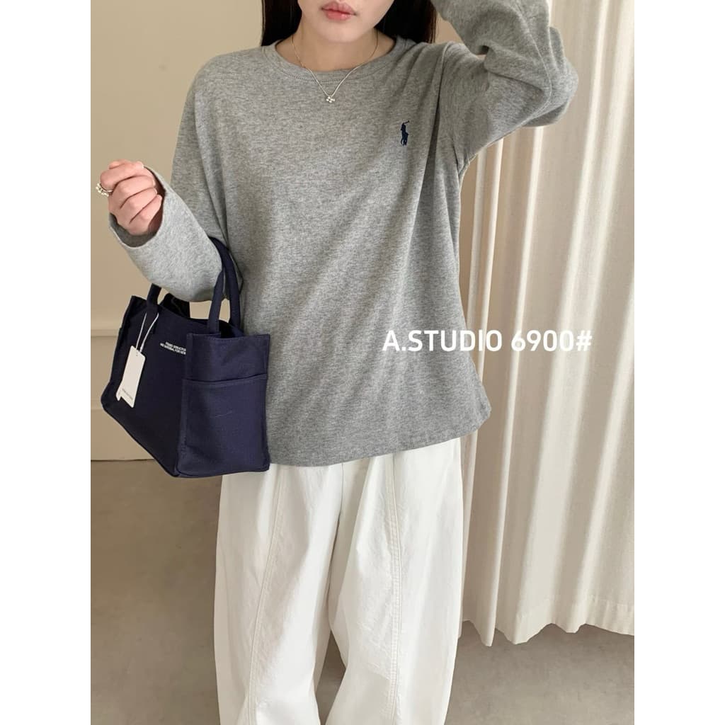 DÂU TÂY ( CÓ SẴN ) Áo Thun Nữ Dài Tay Cổ Tròn 6900# Áo Phông Dài Tay Vải Thun Xước Chất Cotton Thêu Ngựa Nhỏ S-sunrise