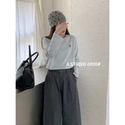 DÂU TÂY ( CÓ SẴN ) Áo Thun Nữ Dài Tay Cổ Tròn 6900# Áo Phông Dài Tay Vải Thun Xước Chất Cotton Thêu Ngựa Nhỏ S-sunrise 4