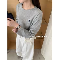 DÂU TÂY ( CÓ SẴN ) Áo Thun Nữ Dài Tay Cổ Tròn 6900# Áo Phông Dài Tay Vải Thun Xước Chất Cotton Thêu Ngựa Nhỏ S-sunrise 3