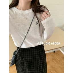 DÂU TÂY ( CÓ SẴN ) Áo Thun Nữ Dài Tay Cổ Tròn 6900# Áo Phông Dài Tay Vải Thun Xước Chất Cotton Thêu Ngựa Nhỏ S-sunrise 2