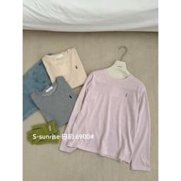 DÂU TÂY ( CÓ SẴN ) Áo Thun Nữ Dài Tay Cổ Tròn 6900# Áo Phông Dài Tay Vải Thun Xước Chất Cotton Thêu Ngựa Nhỏ S-sunrise 7