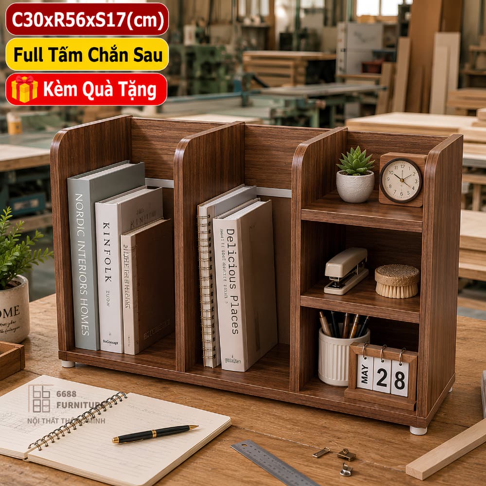 Kệ sách để bàn 3 tầng gỗ MDF – Kệ hồ sơ, kệ tài liệu văn phòng – Tặng tua vít