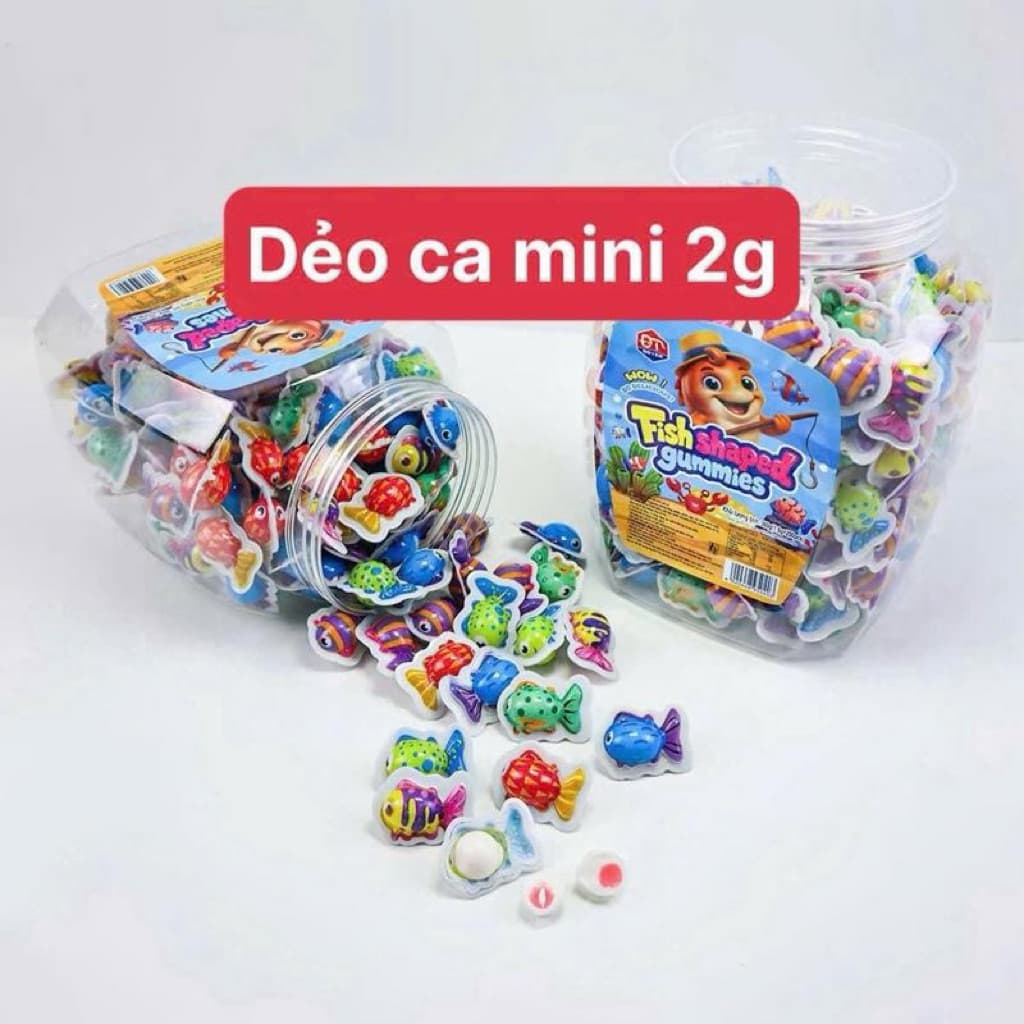 Lọ khoảng 200 chiếc kẹo dẻo mini hình con cá ngộ nghĩnh nhiều màu cho bé, kẹo dẻo cá mini