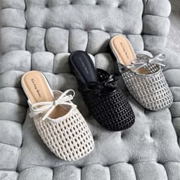 Sục da đan lưới phối nơ tiểu thư, đế cao su cao 2cm dễ phối đồ Mã 0725 1
