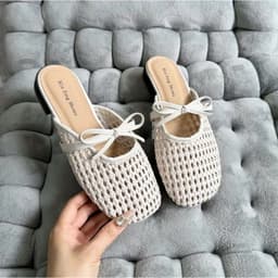 Sục da đan lưới phối nơ tiểu thư, đế cao su cao 2cm dễ phối đồ Mã 0725 2