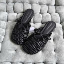 Sục da đan lưới phối nơ tiểu thư, đế cao su cao 2cm dễ phối đồ Mã 0725 4