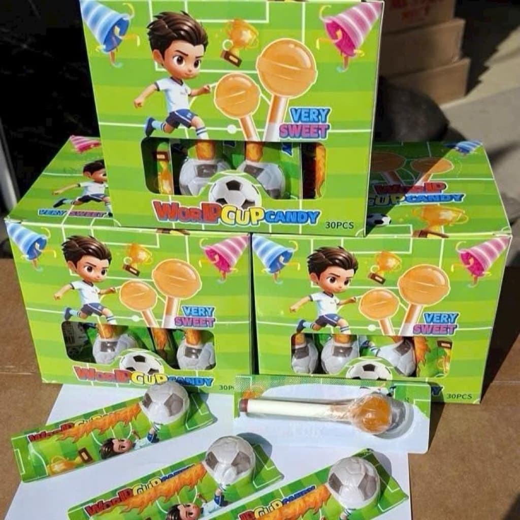 Hộp 30 kẹo mút hình trái Banh bóng đá siêu hot cho bé, kẹo mút bóng đá siêu yêu