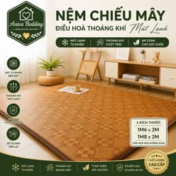 Nệm Chiếu Mây Điều Hòa Aniva Bedding Cao Cấp - Mát Lạnh Thoáng Khí, Chống Trơn Trượt, 1m6x2m 1m8x2m 1