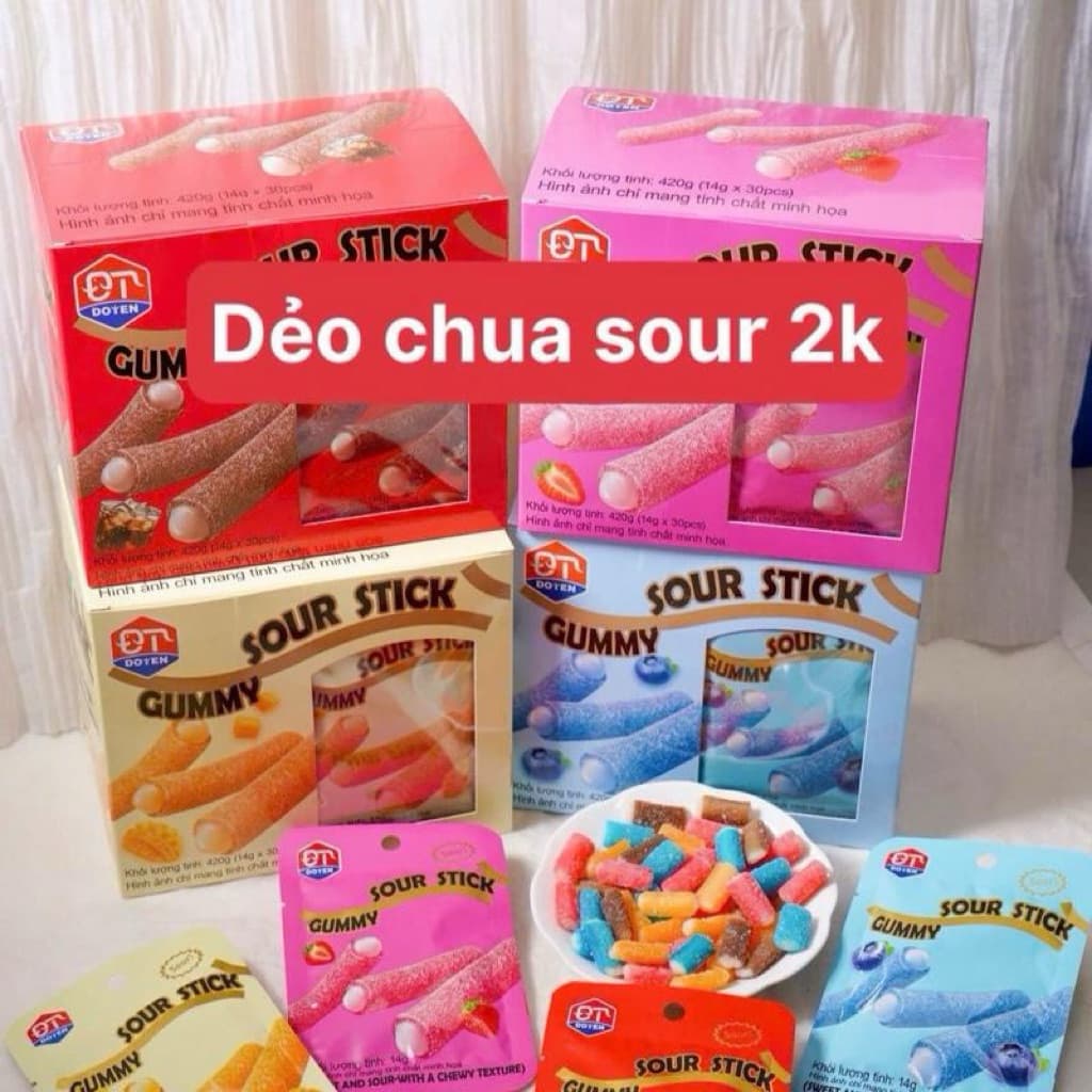 Sỉ hộp 30 gói kẹo dẻo khúc chua cầu vồng 2 lớp bọc đường, kẹo dẻo chua bọc đường 2 lớp sỉ đồ ăn vặt Snack Food